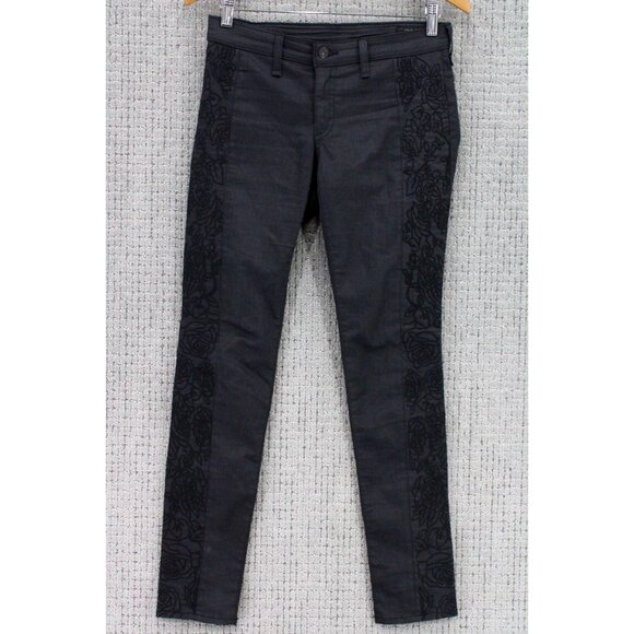 Rag & Bone Jeans Womens Size 27 Black Solid Skinny Intermix Floral Embroidered - Picture 1 of 13
